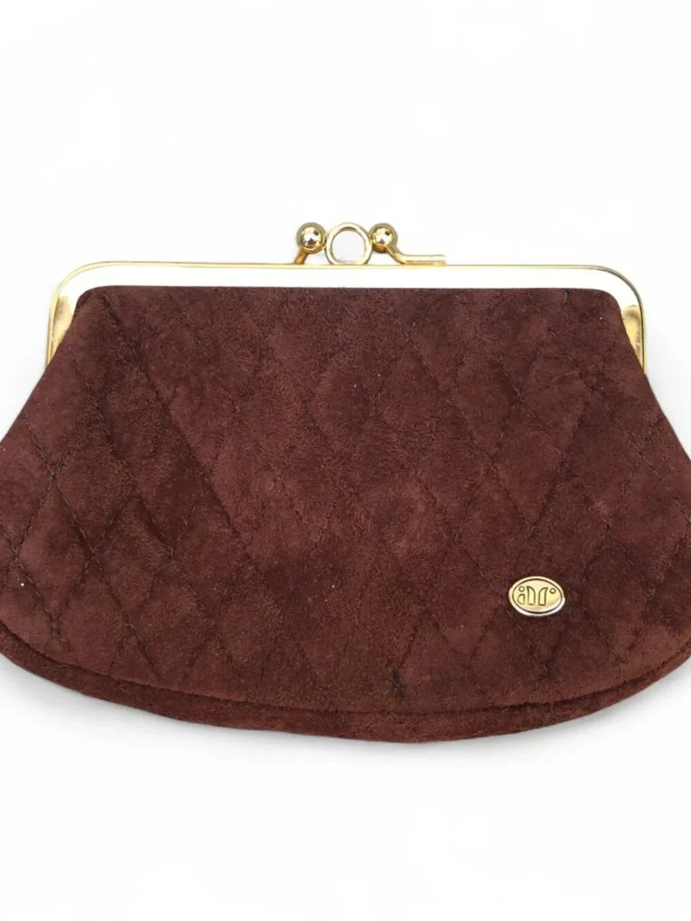 Vintage AR Quilted Coin Purse Wallet Clutch Women's Brown Leather Suede 6